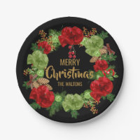 Personalised RED Black Gold MERRY CHRISTMAS Wreath