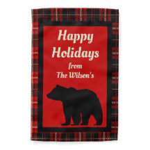 Personalised Red Black Plaid Black Bear