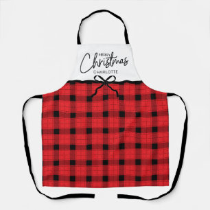 Personalised Red Black Plaid Merry Christmas Apron