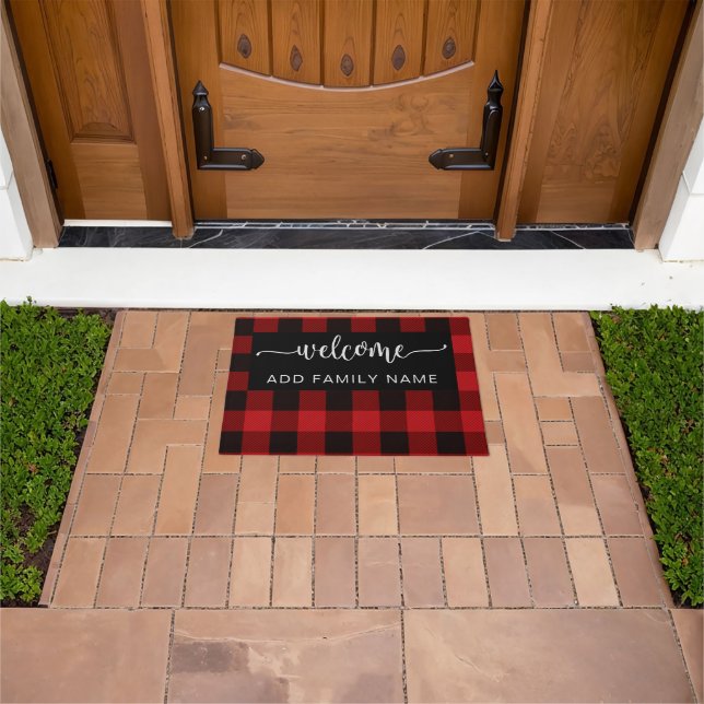  Personalised Red & Black Plaid Welcome Doormat (Outdoor)