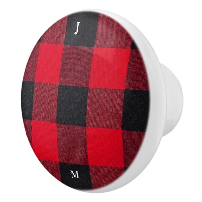 Personalised Red & Black Squares Pattern Ceramic Knob (Right)