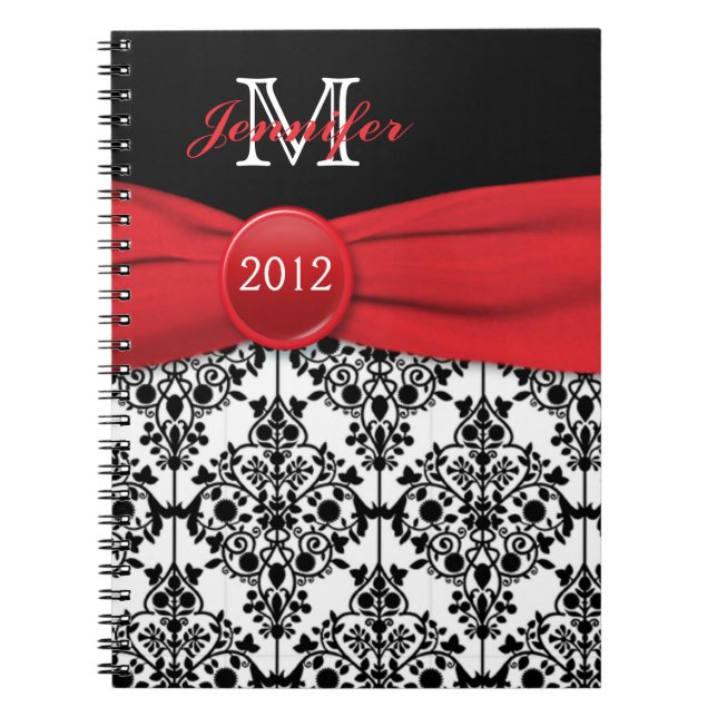 Personalised Red Black White Damask Journal (Front)