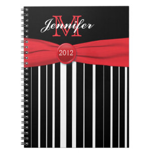Personalised Red Black White Striped Notebook