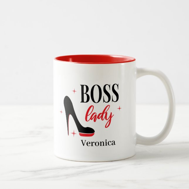 Personalised Red Bottom Stiletto Heel Boss Lady    Two-Tone Coffee Mug (Right)