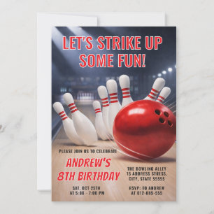 Personalised RED Bowling birthday Invitation