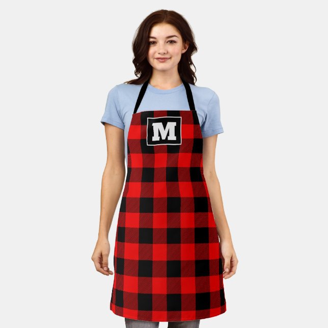 Personalised red buffalo Christmas  Apron (Worn)