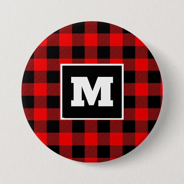 Personalised red buffalo Christmas plaid Button (Front)