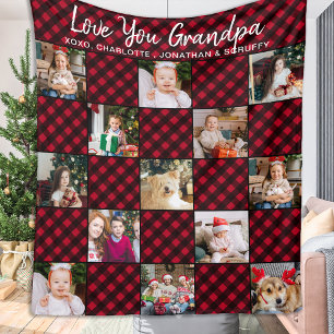 Personalised Red Buffalo Plaid 13 Photo Collage  Fleece Blanket