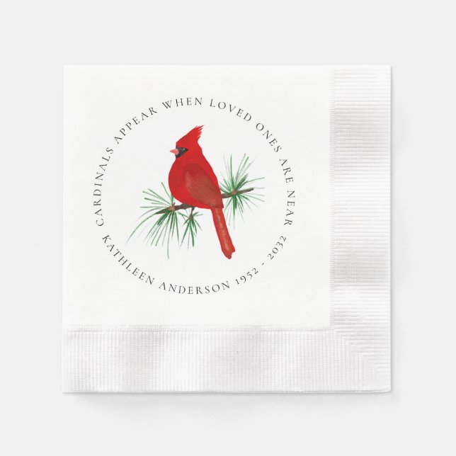 Personalised Red Cardinal Funeral Wake Napkins (Front)
