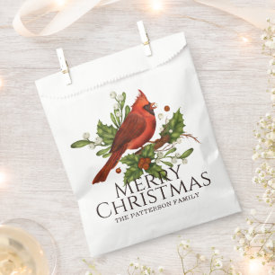 Personalised Red Cardinal Holly Christmas Favour Bags