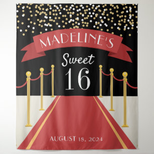 Personalised Red Carpet Theme Sweet 16 Backdrop Tapestry
