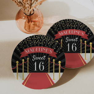 Personalised Red Carpet Theme Sweet 16 Paper Plate