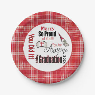 Personalised Red Check Nurse Graduation Paper Plate