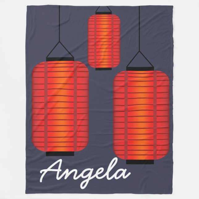 Personalised Red Chinese Lanterns Fleece Blanket (Front)