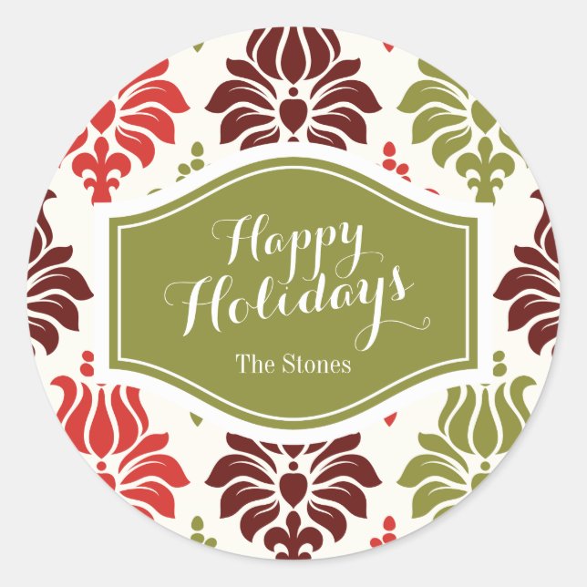 Personalised red Chirstmas snowflakes pattern Classic Round Sticker (Front)