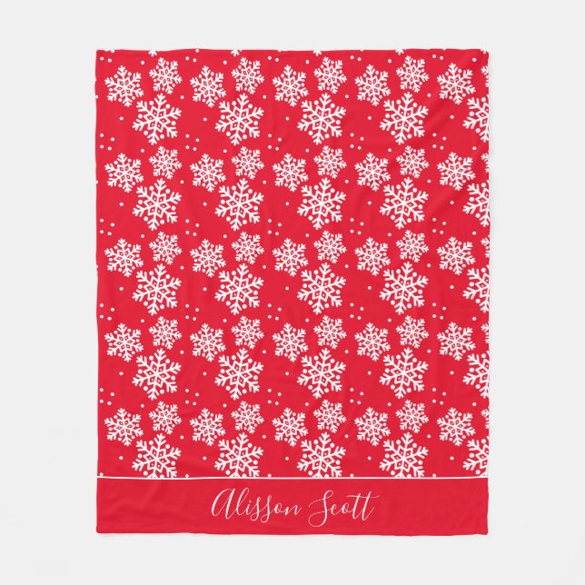 Personalised Red Christmas Pattern Fleece Blanket (Front)