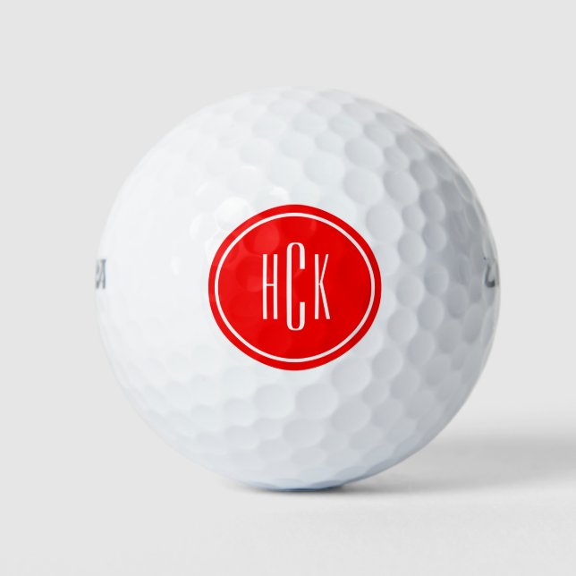 Personalised Red Circle Custom Monogram Golf Balls (Front)