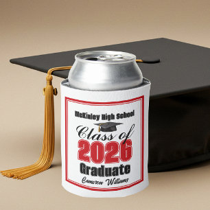 Personalised Red Class of 2026 Graduation Party Can Cooler