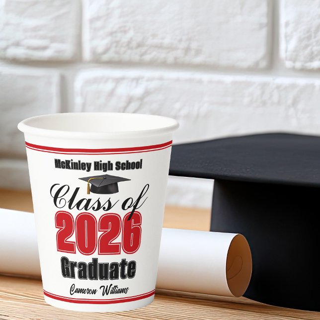 Personalised Red Class of 2026 Graduation Party Paper Cups (Creator Uploaded)