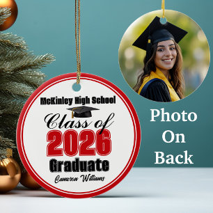 Personalised Red Class of 2026 Graduation Photo Ceramic Tree Decoration