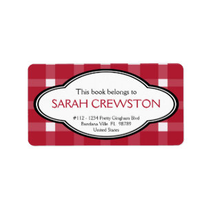 Personalised Red Country Gingham Print Bookplate Label