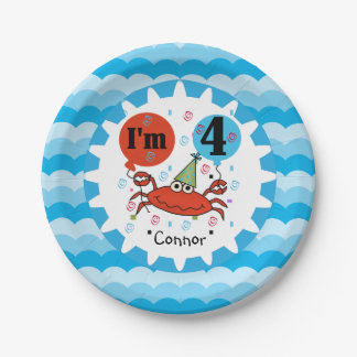 Personalised Red Crab 4th Birthday Paper Plates