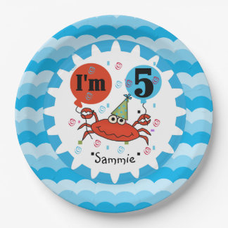 Personalised Red Crab 5th Birthday Paper Plates