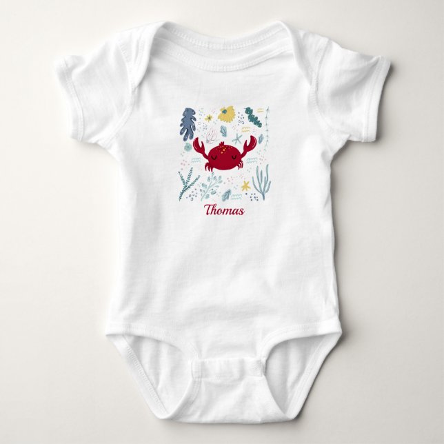 Personalised Red Crab Sea Life Marine Life Ocean  Baby Bodysuit (Front)