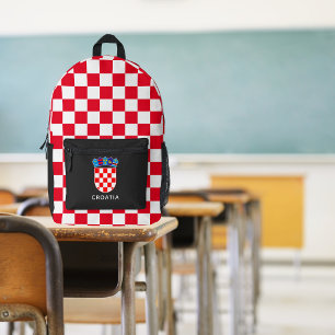 Personalised Red Croatian Chequerboard Emblem Printed Backpack