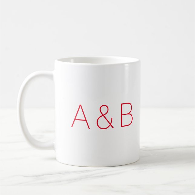 Personalised red custom couple initials monogram coffee mug (Left)