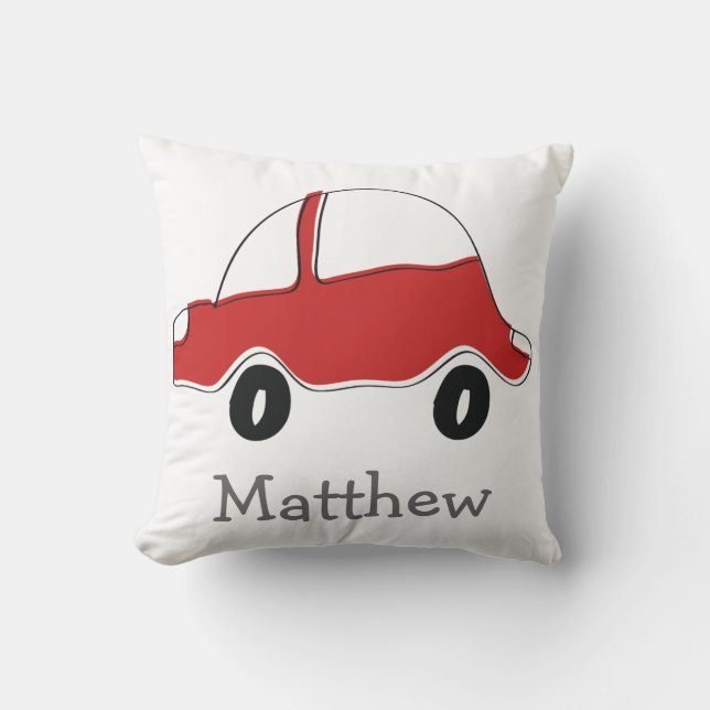 Personalised red doodle toy car cushion (Front)
