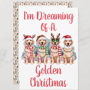 Personalised Red Dreaming Of A Golden Christmas Holiday Card