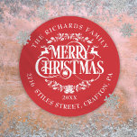 Personalised Red Elegant Classic Merry Christmas Classic Round Sticker<br><div class="desc">Festive classic Merry Christmas return address labels to personalise with your message,  year,  family name and address details. You can customise the background colour to match your holiday theme. Designed by Thisisnotme©</div>