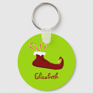 Personalised Red Elf Shoe filled with Candy Canes Key Ring