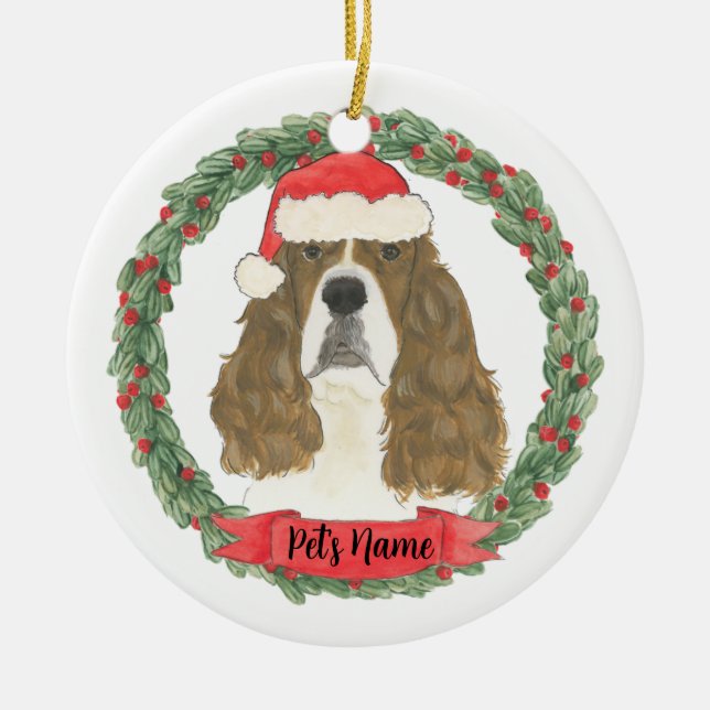 Personalised Red English Springer Spaniel Ceramic Tree Decoration (Front)