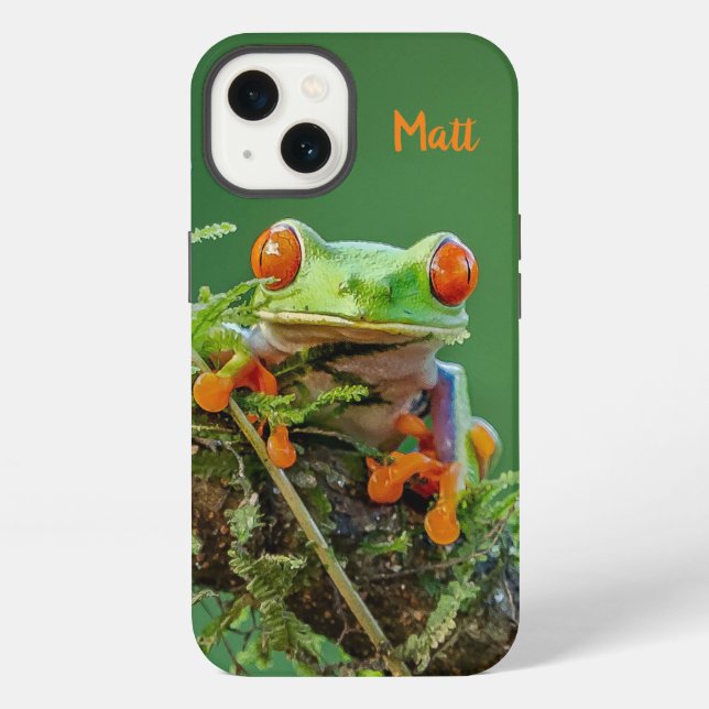 Personalised Red Eye Tree Frog on a branch iPhone Case (Back)
