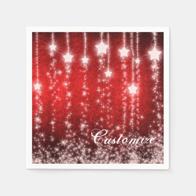 Personalised Red Falling Stars Holiday Napkins (Front)