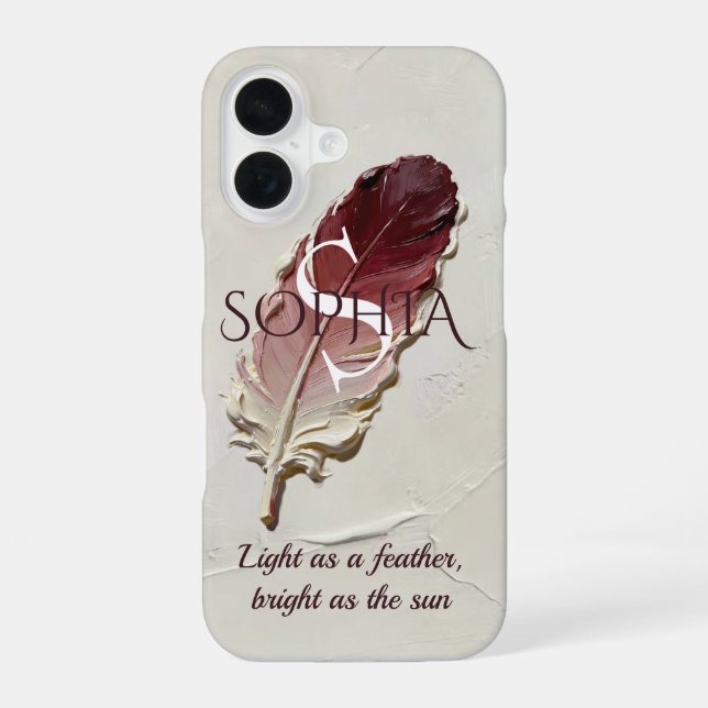 Personalised Red Feather Custom Name Monogram iPhone 16 Case (Back)