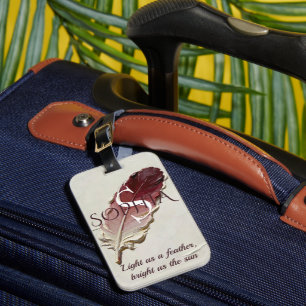 Personalised Red Feather Custom Name Monogram Luggage Tag