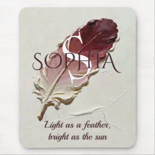 Personalised Red Feather Custom Name Monogram Mouse Pad