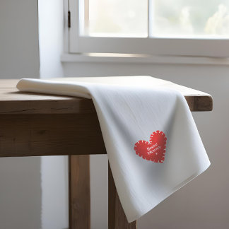Personalised Red Felt Heart Mother's Day Tea Towel