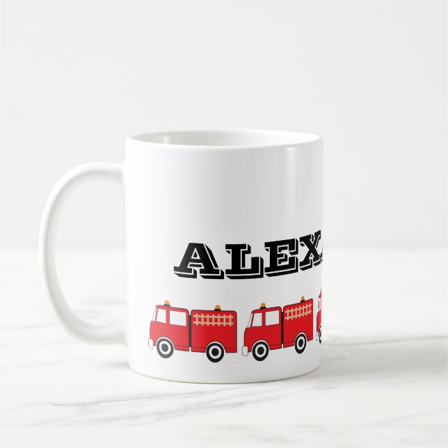 Personalised Red Fire Truck Coffee Mug (Left)