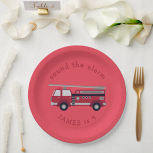 Personalised Red Fire truck Party Paper Plate