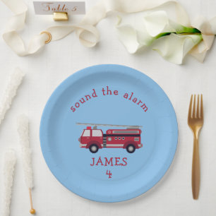 Personalised Red Fire truck Party Paper Plate