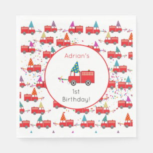 Personalised Red Fire Truck Party Pattern Birthday Napkin