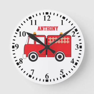 Personalised Red Fire Truck Round Clock