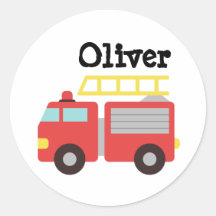 Personalised Red Fire Truck Water Bottle Sticker