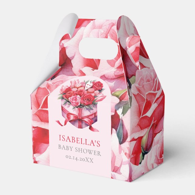 Personalised Red Floral Arch Baby Shower Favour Box (Front Side)
