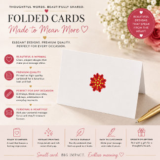 Personalised Red Floral Folded Card