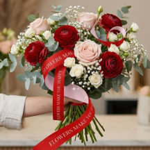 Personalised Red Floral Satin Ribbon Custom Gift